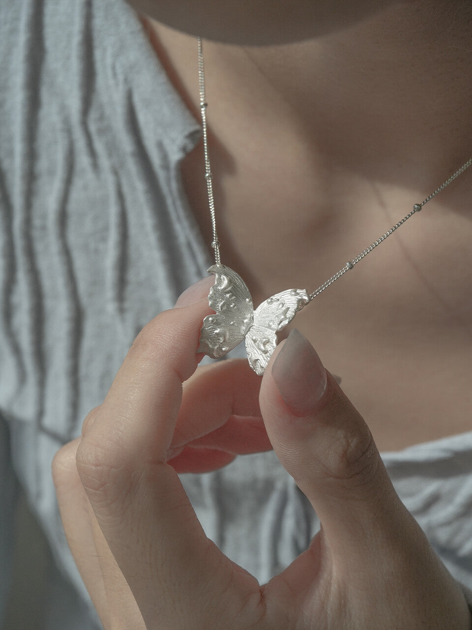 Star Moon Butterfly Silver Necklace