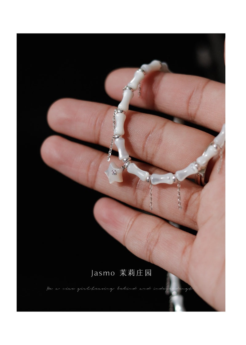 Star Pendant Bamboo Knot Beaded Necklace