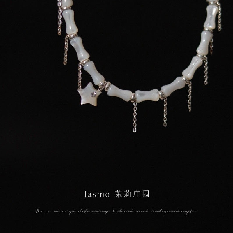 Star Pendant Bamboo Knot Beaded Necklace