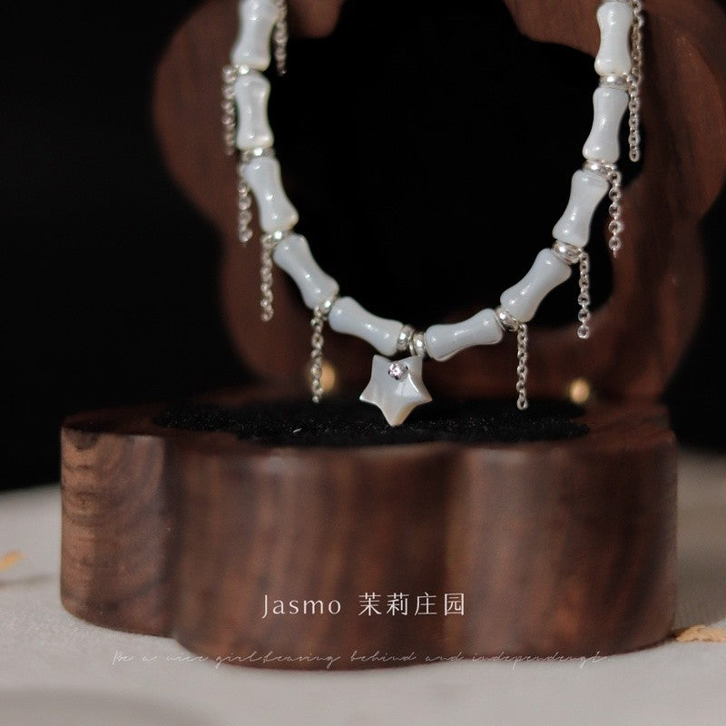 Star Pendant Bamboo Knot Beaded Necklace