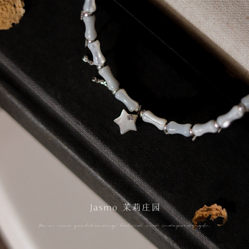 Star Pendant Bamboo Knot Beaded Necklace