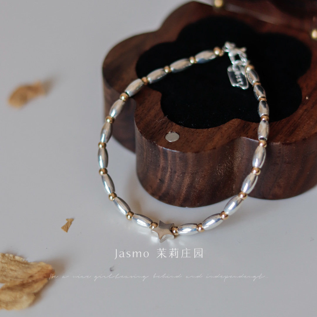 Star Pendant Oval Silver Beaded Bracelet