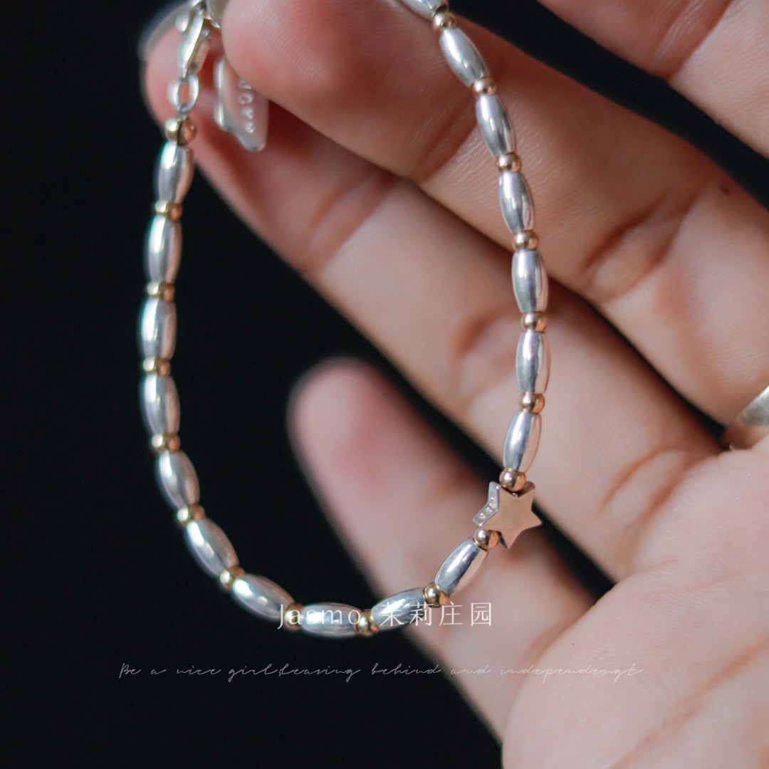 Star Pendant Oval Silver Beaded Bracelet