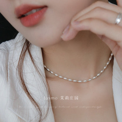Star Pendant Oval Silver Beaded Necklace