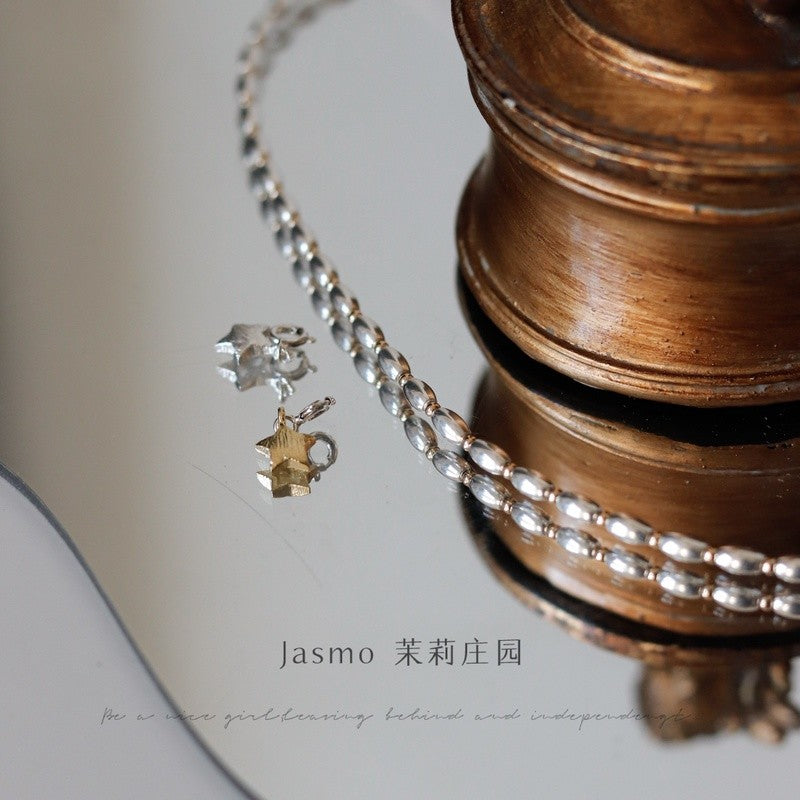 Star Pendant Oval Silver Beaded Necklace