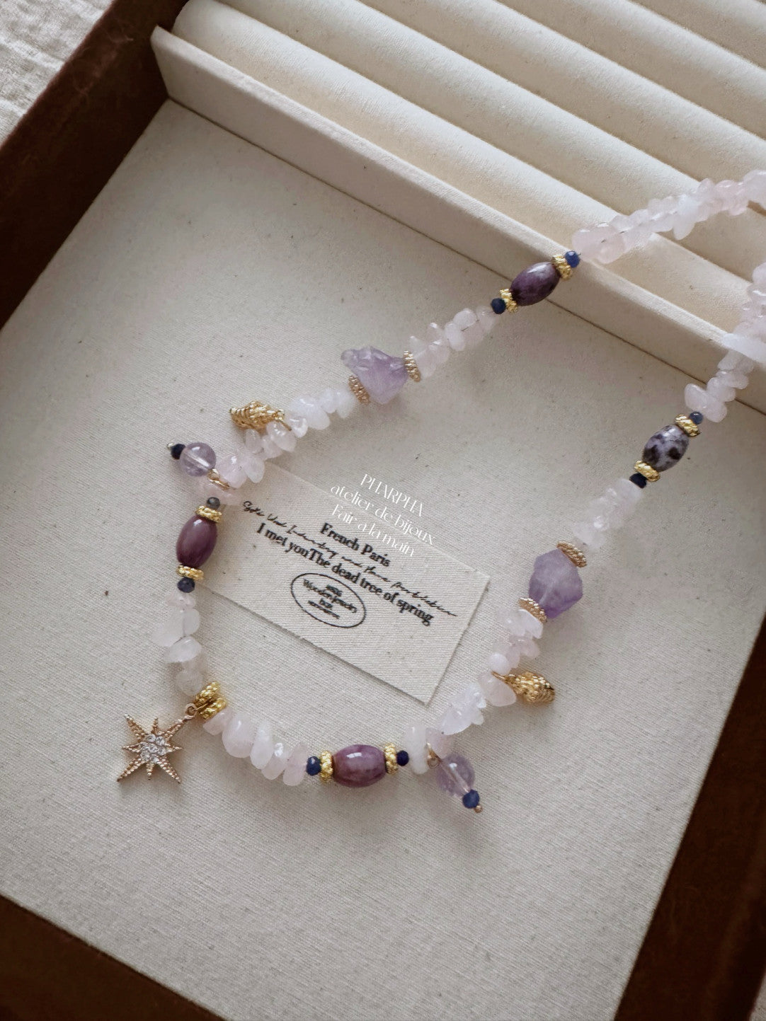Star Pendant Pink Purple Crystal Beaded Necklace