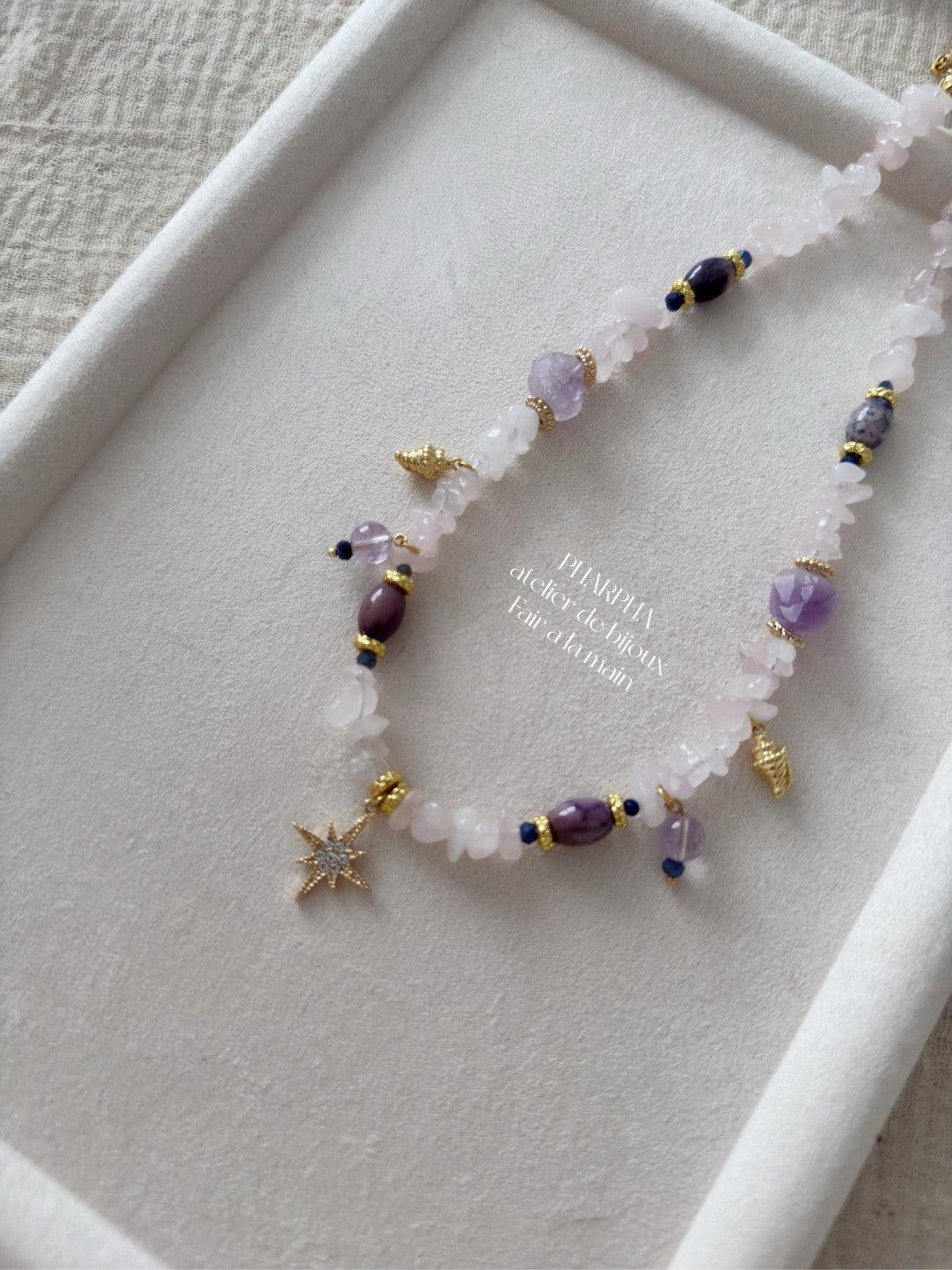 Star Pendant Pink Purple Crystal Beaded Necklace