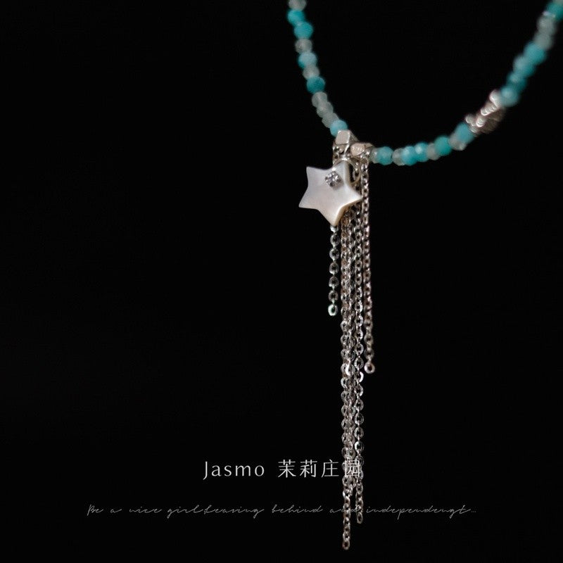 Star Pendant Tassel Beaded Necklace