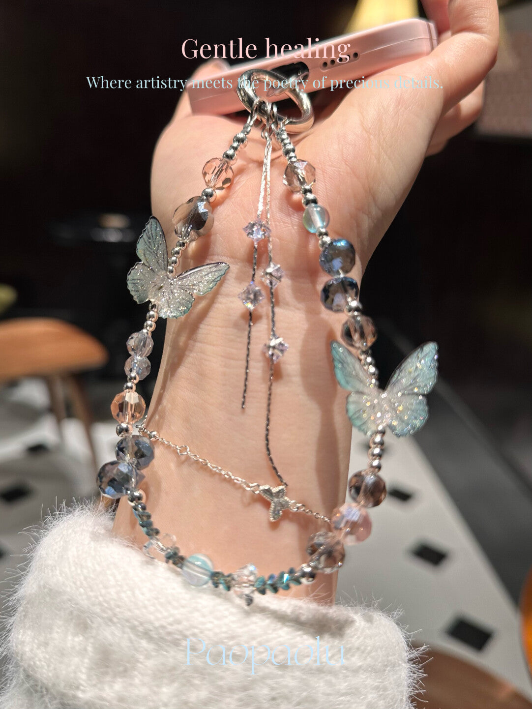 Starlight Butterfly Beaded Phone Charm