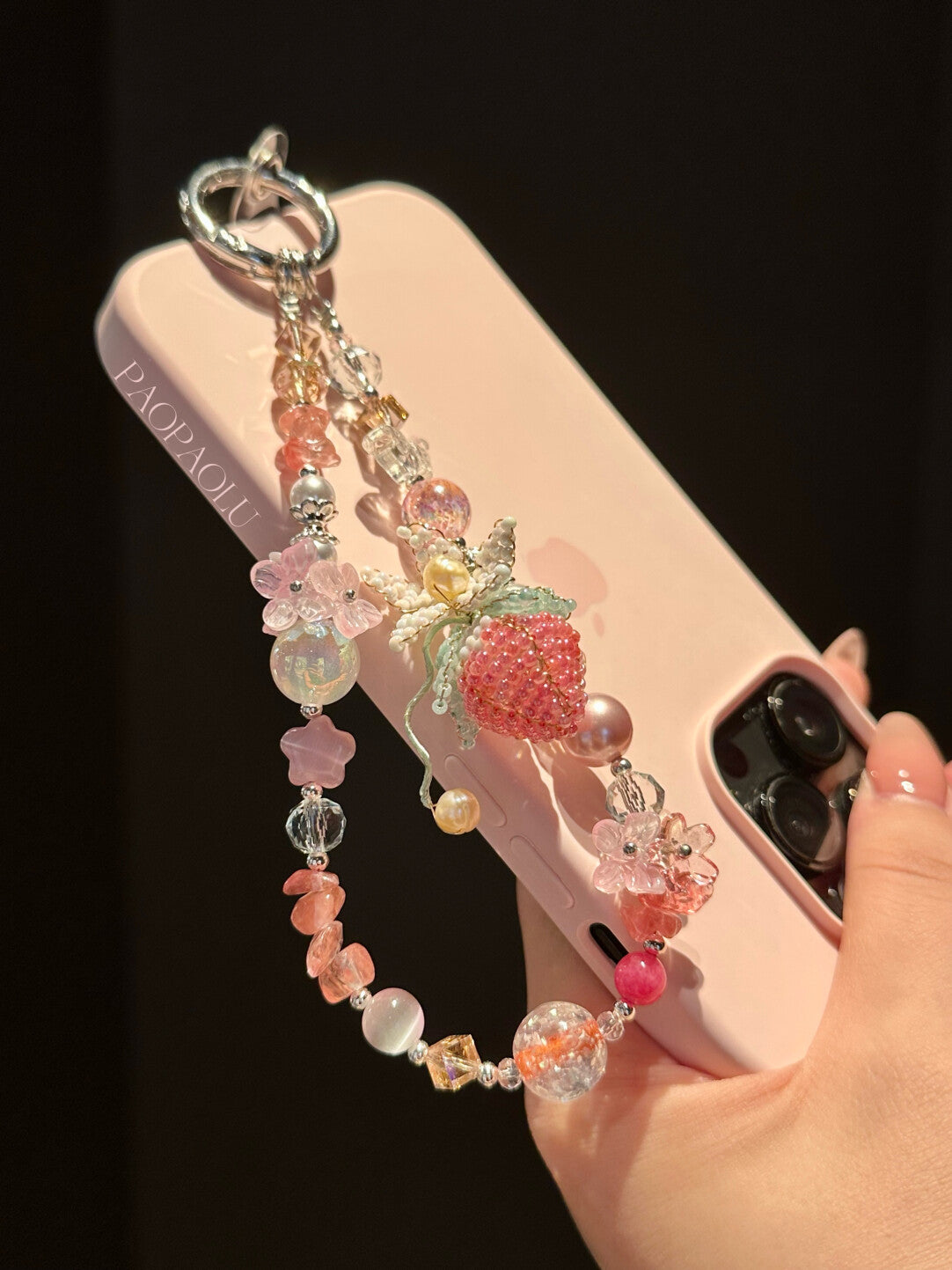 Strawberry Garden Beaded Phone Charm