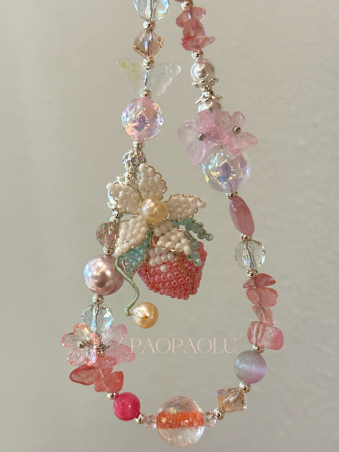 Strawberry Garden Beaded Phone Charm