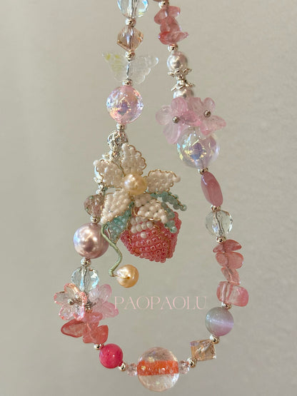 Strawberry Garden Beaded Phone Charm