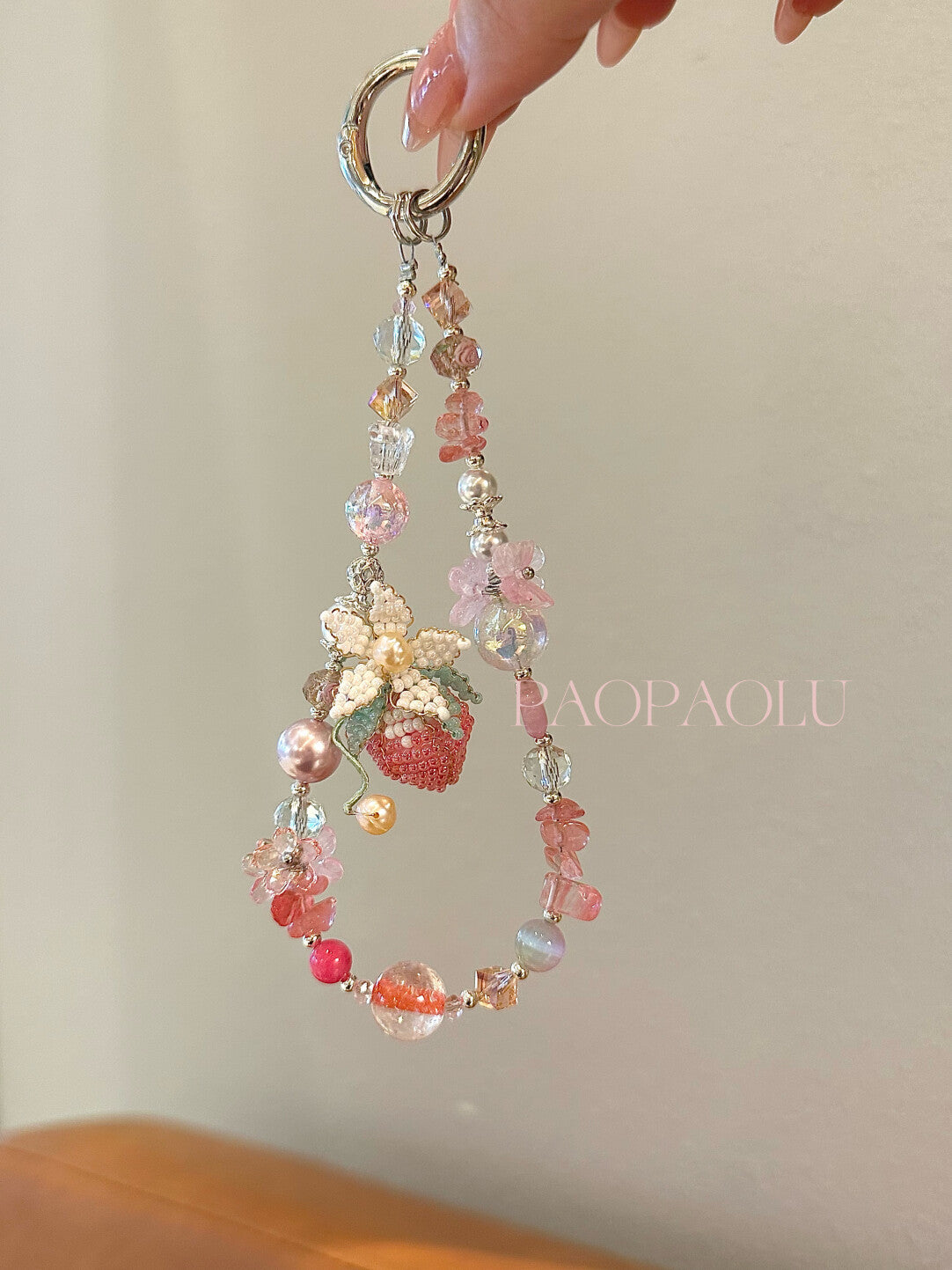 Strawberry Garden Beaded Phone Charm