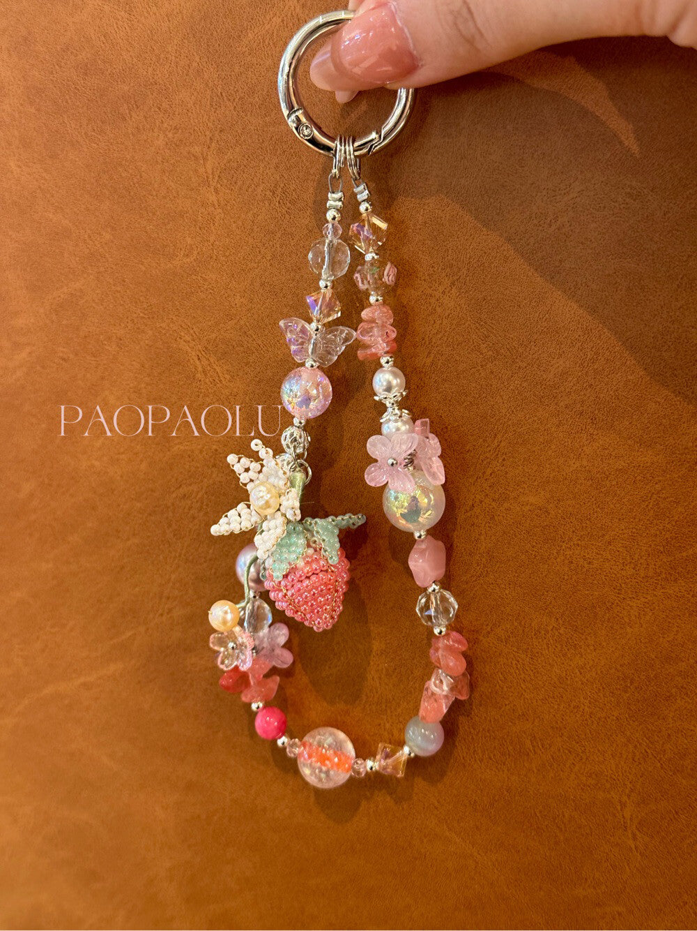 Strawberry Garden Beaded Phone Charm
