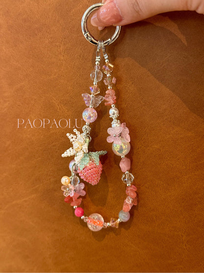 Strawberry Garden Beaded Phone Charm
