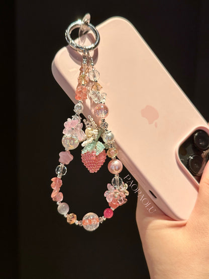 Strawberry Garden Beaded Phone Charm
