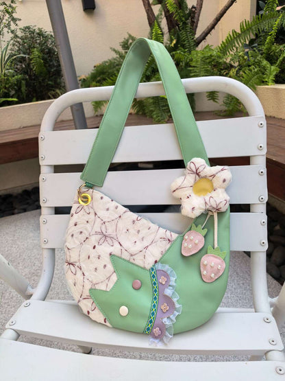 Strawberry Green Cat Shoulder Bag