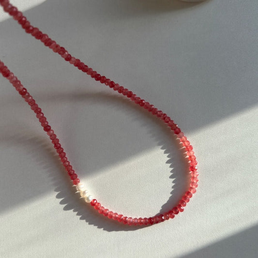 Strawberry Jade Beaded Necklace