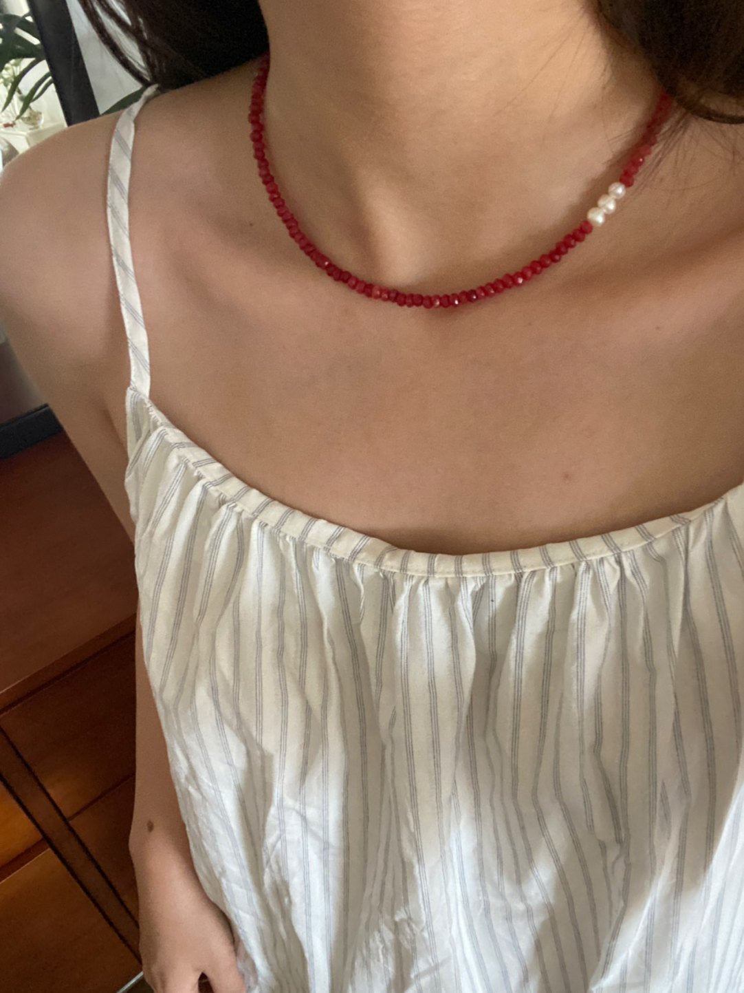 Strawberry Jade Beaded Necklace