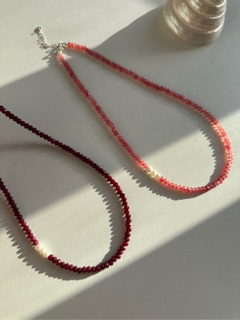 Strawberry Jade Beaded Necklace