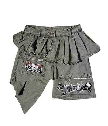 Street Style Ruffled Layered Denim Mini Skirt