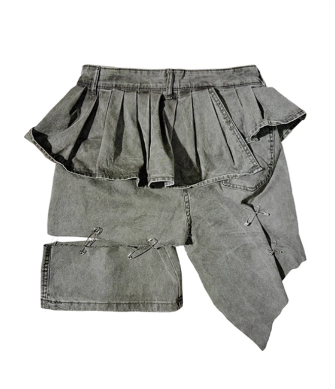 Street Style Ruffled Layered Denim Mini Skirt