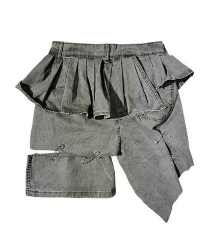 Street Style Ruffled Layered Denim Mini Skirt