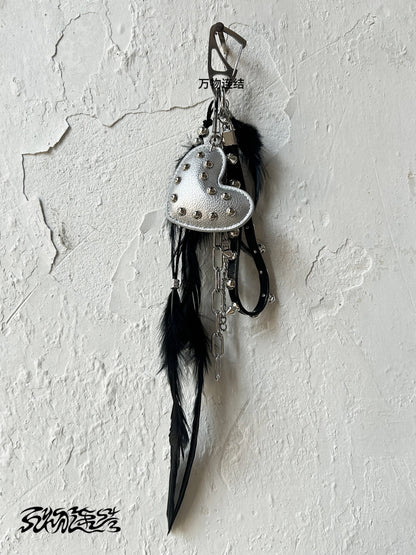 Studded Punk Heart Feather Bag Charm | Charm | Three Fleas