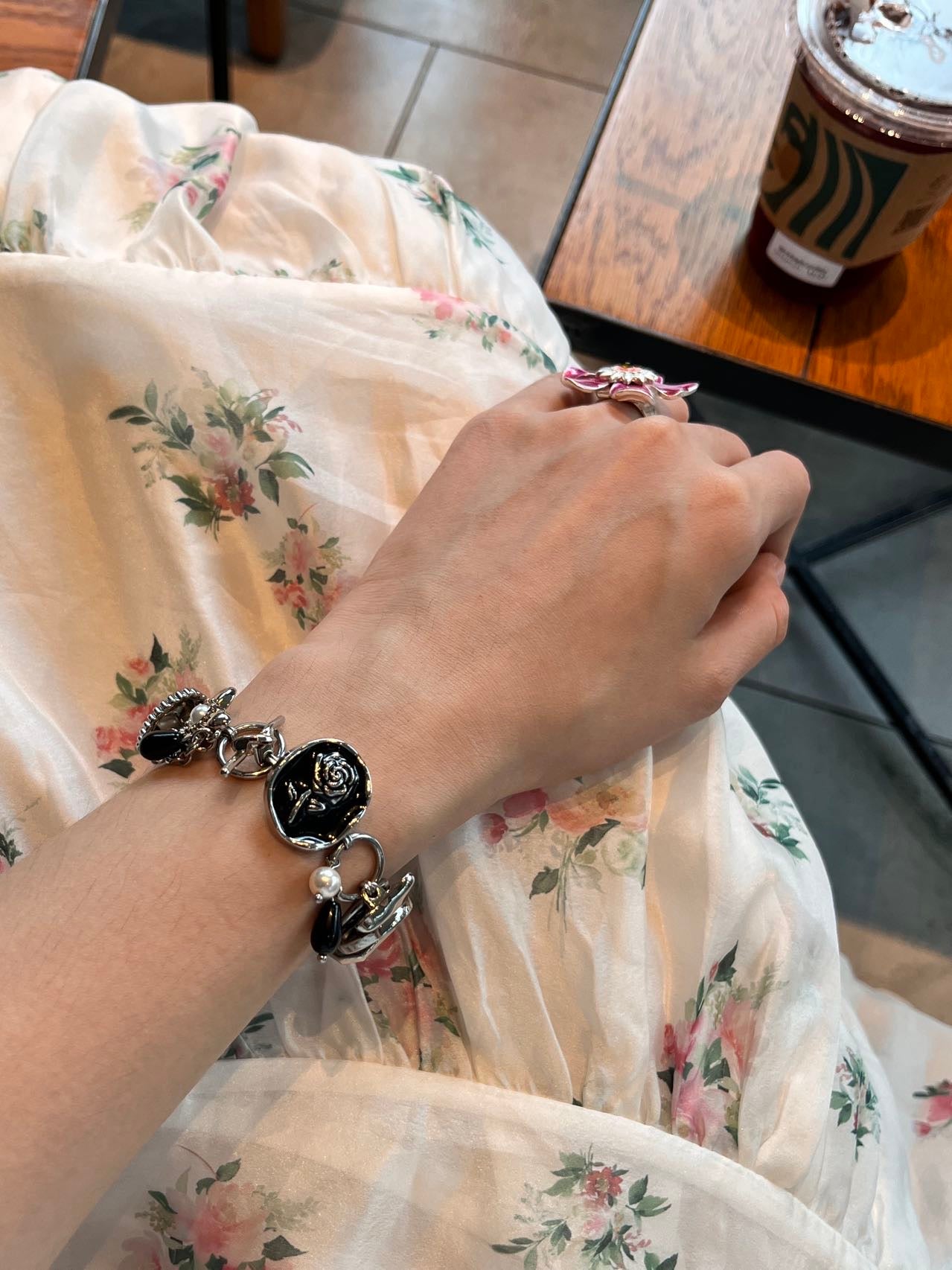 Summer Black Rose Button Bracelet