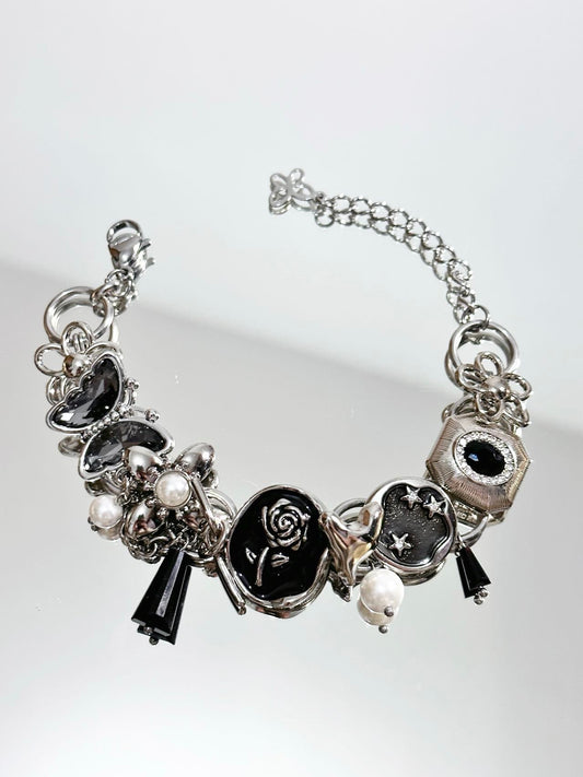 Summer Black Rose Button Bracelet