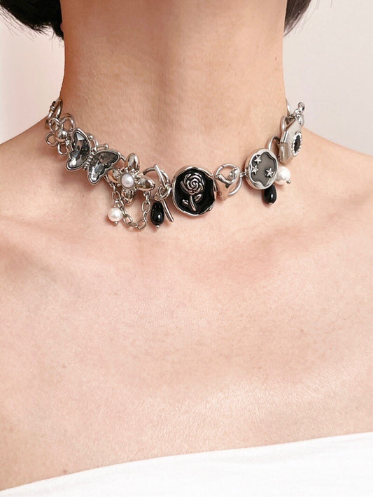 Summer Black Rose Button Choker