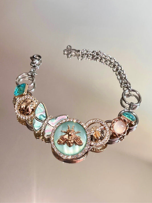 Summer Glacier Bee Button Bracelet
