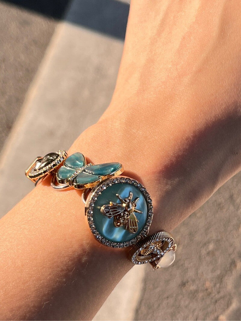 Summer Glacier Bee Button Bracelet