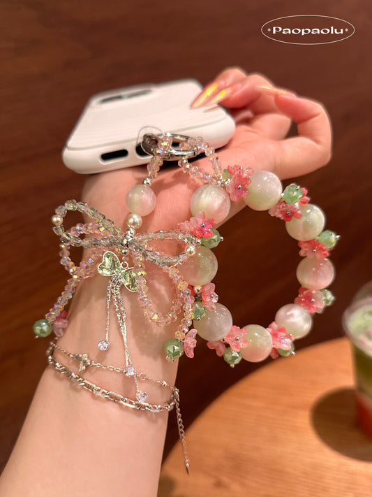 Summer Guava Bow Beaded Phone Charm