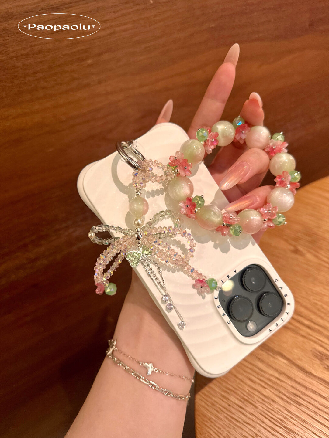 Summer Guava Bow Beaded Phone Charm