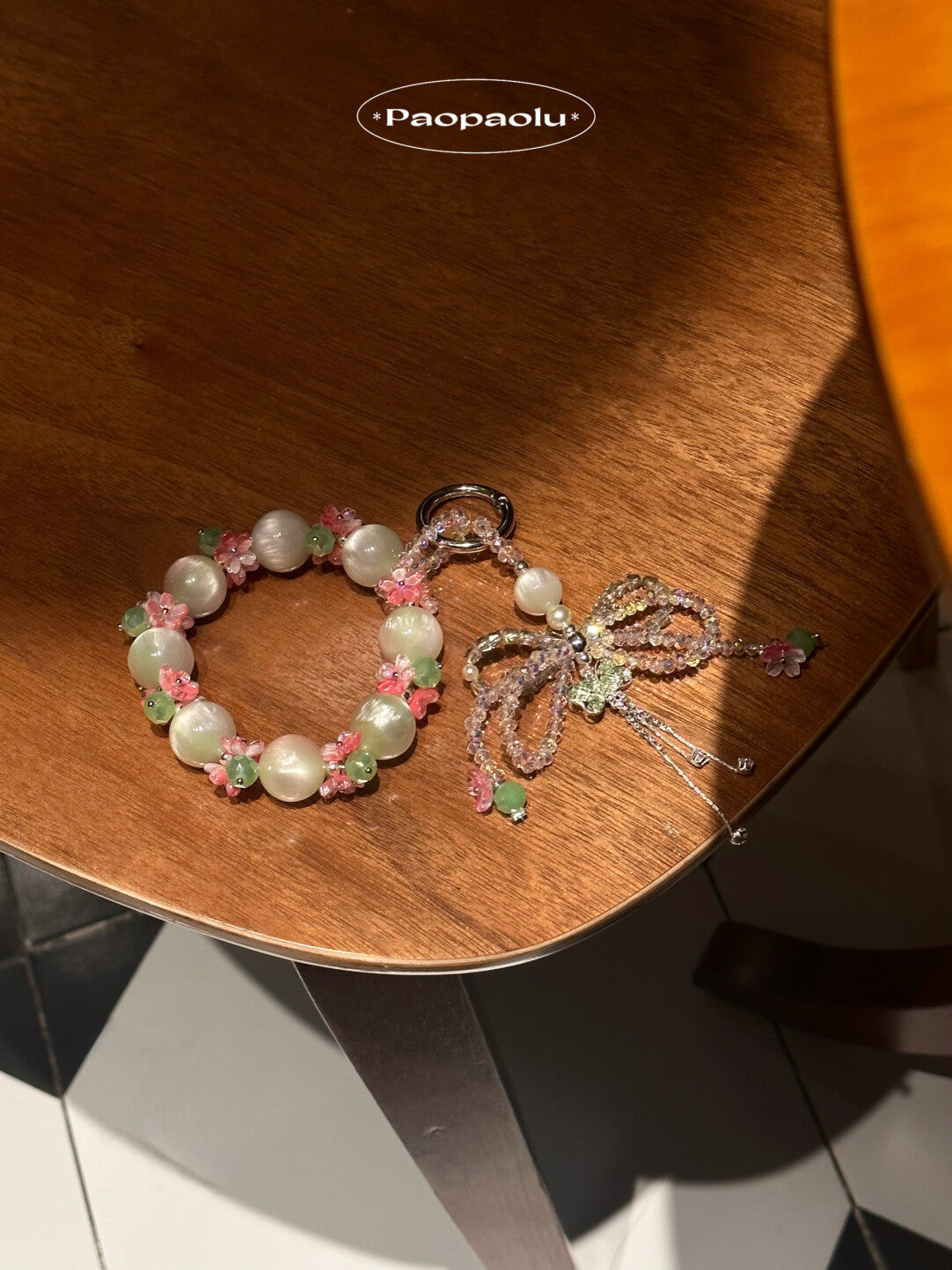 Summer Guava Bow Beaded Phone Charm