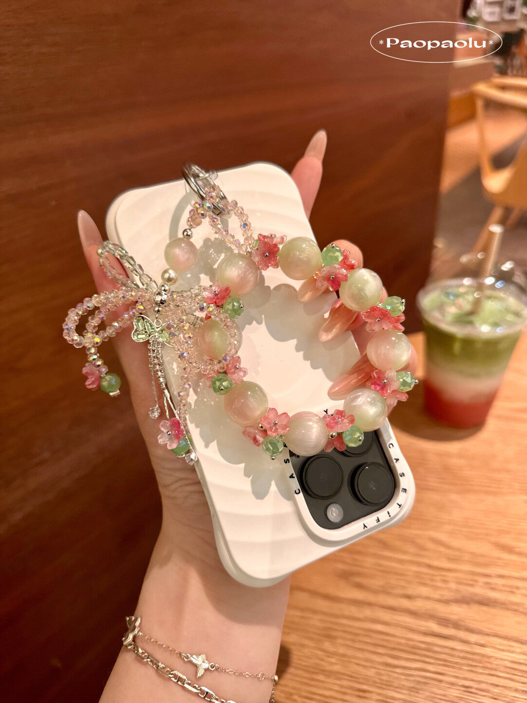 Summer Guava Bow Beaded Phone Charm