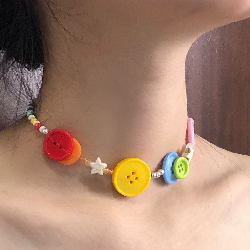 Summer Rainbow Dopamine Button Necklace