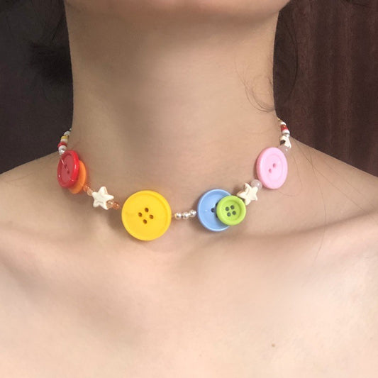 Summer Rainbow Dopamine Button Necklace