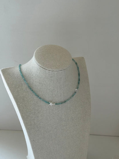 Summer Starfish Ice Blue Beaded Necklace