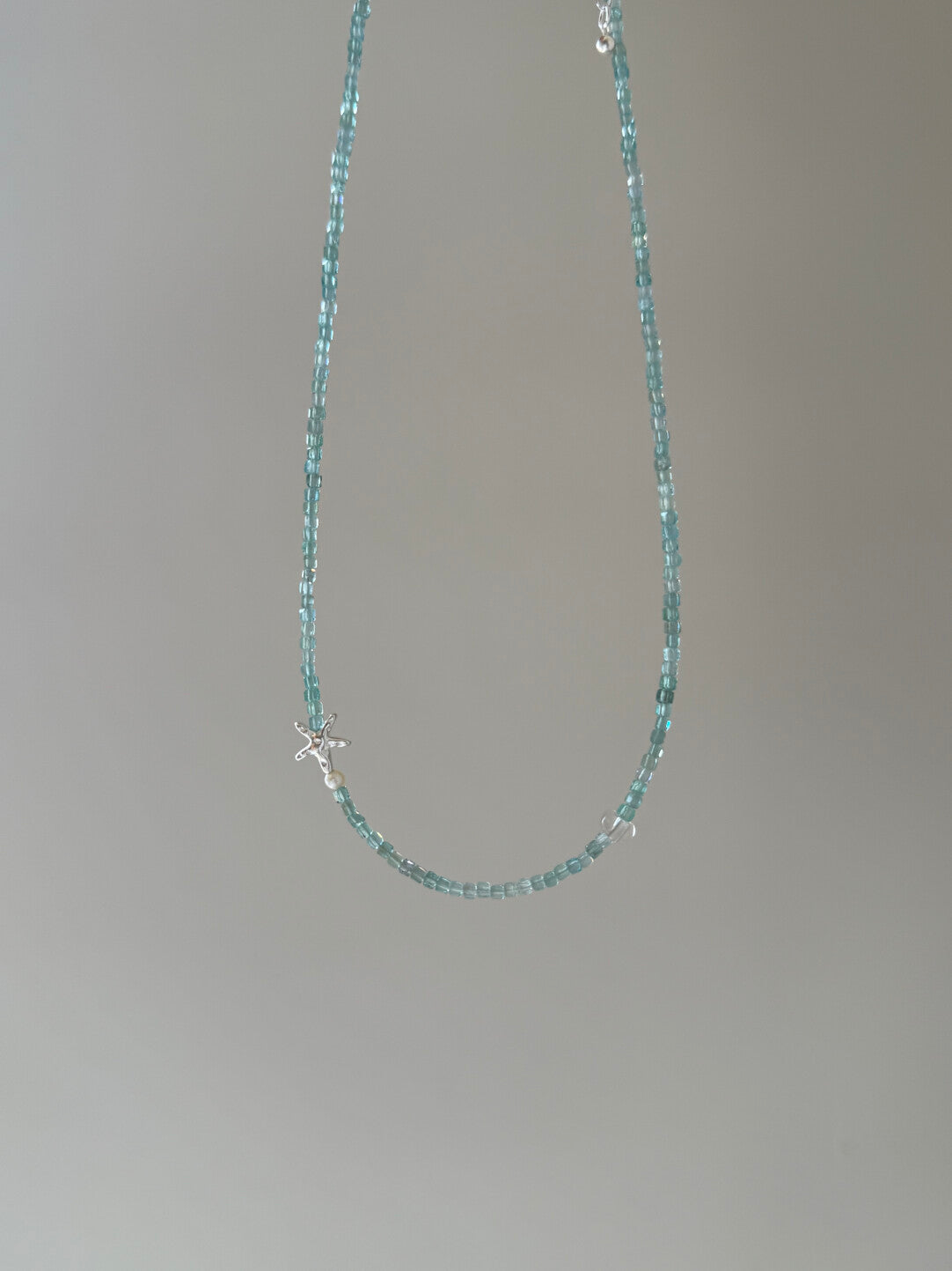 Summer Starfish Ice Blue Beaded Necklace