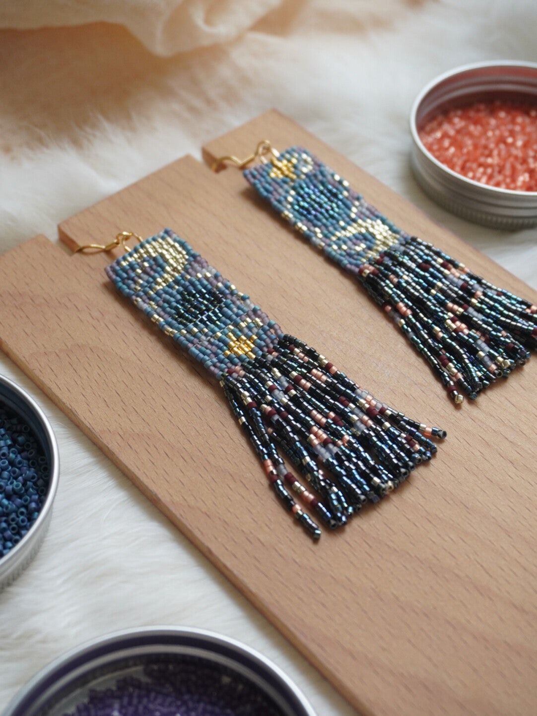 Sun Moon and Stars MIYUKI Beaded Earrings