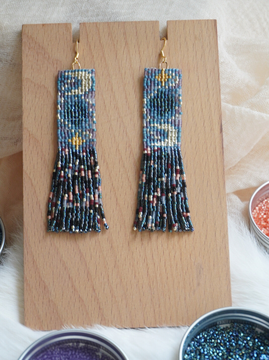Sun Moon and Stars MIYUKI Beaded Earrings