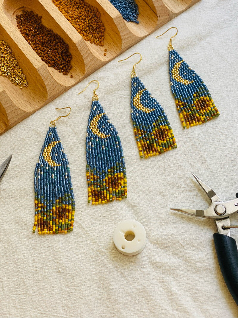 Sunflower Field Under Moonlight MIYUKI Beaded Earrings