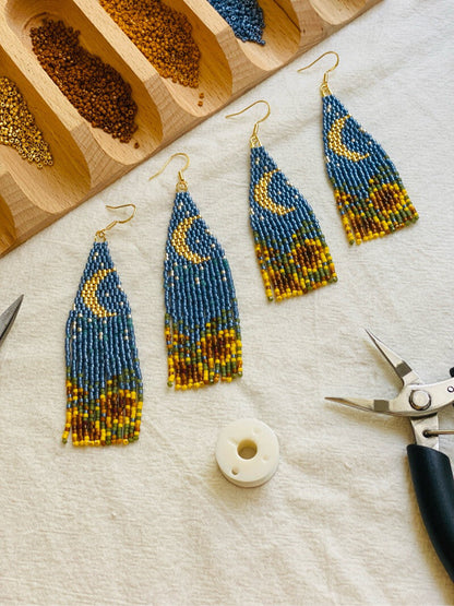 Sunflower Field Under Moonlight MIYUKI Beaded Earrings