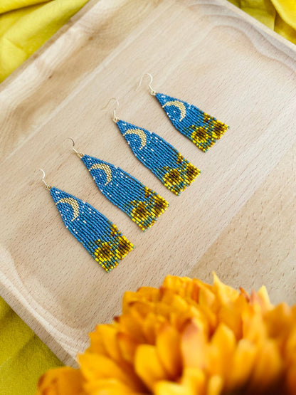 Sunflower Field Under Moonlight MIYUKI Beaded Earrings