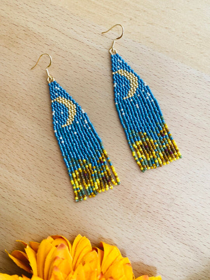 Sunflower Field Under Moonlight MIYUKI Beaded Earrings
