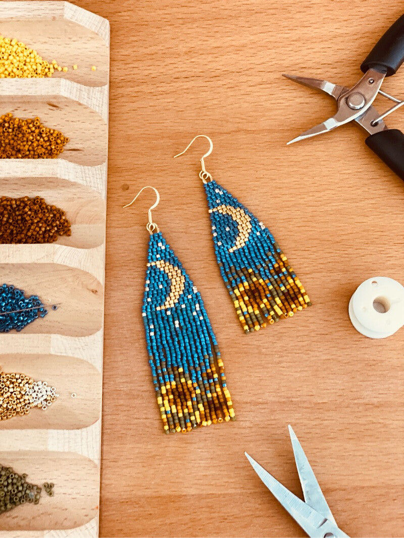 Sunflower Field Under Moonlight MIYUKI Beaded Earrings