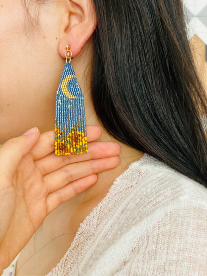 Sunflower Field Under Moonlight MIYUKI Beaded Earrings