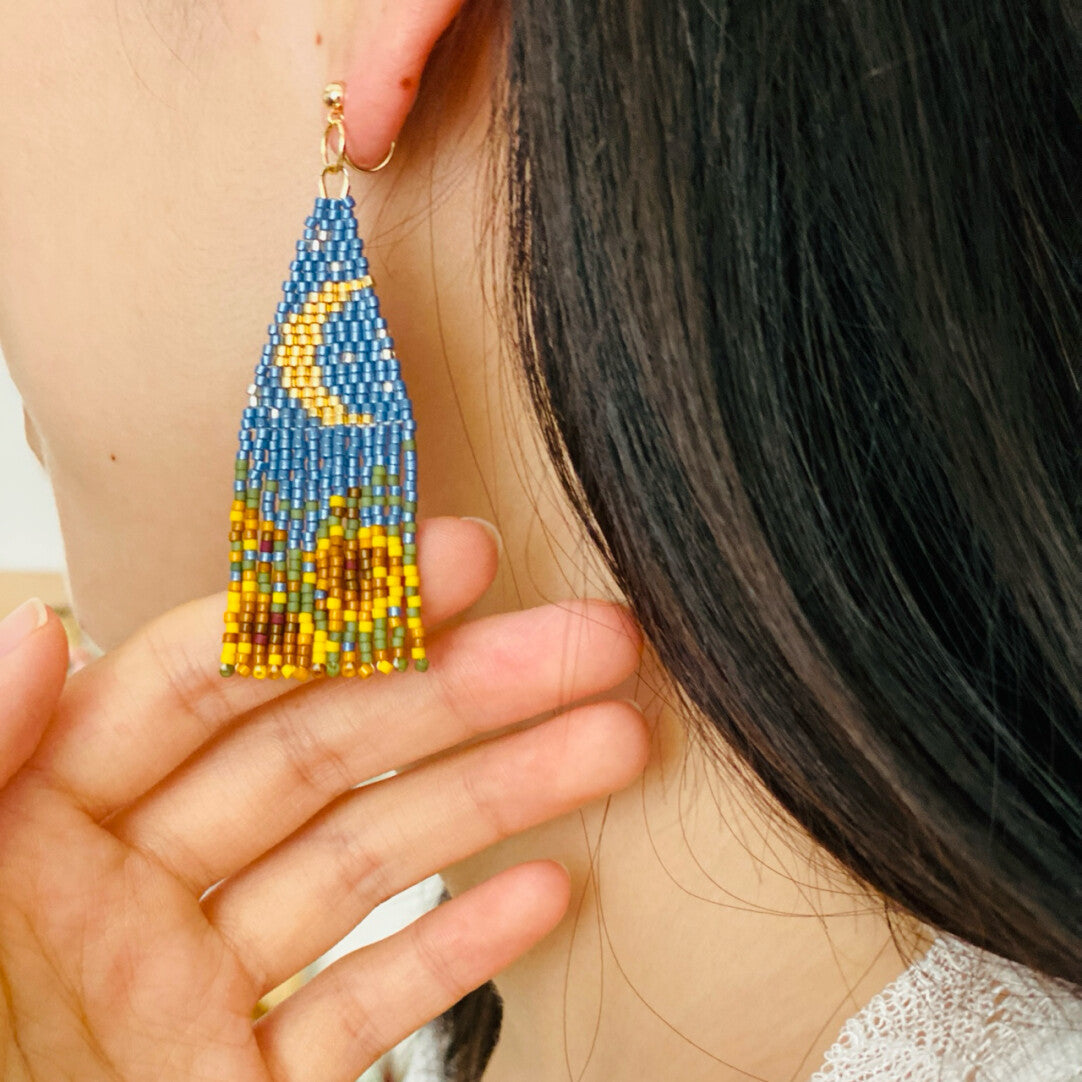 Sunflower Field Under Moonlight MIYUKI Beaded Earrings